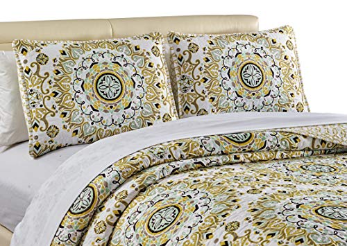 Home Collection 3Pc King/Cal King Quilted Bedspread Set Floral Bedding Yellow White Dark Brown Cool Mint Green New # Sara #TOP1