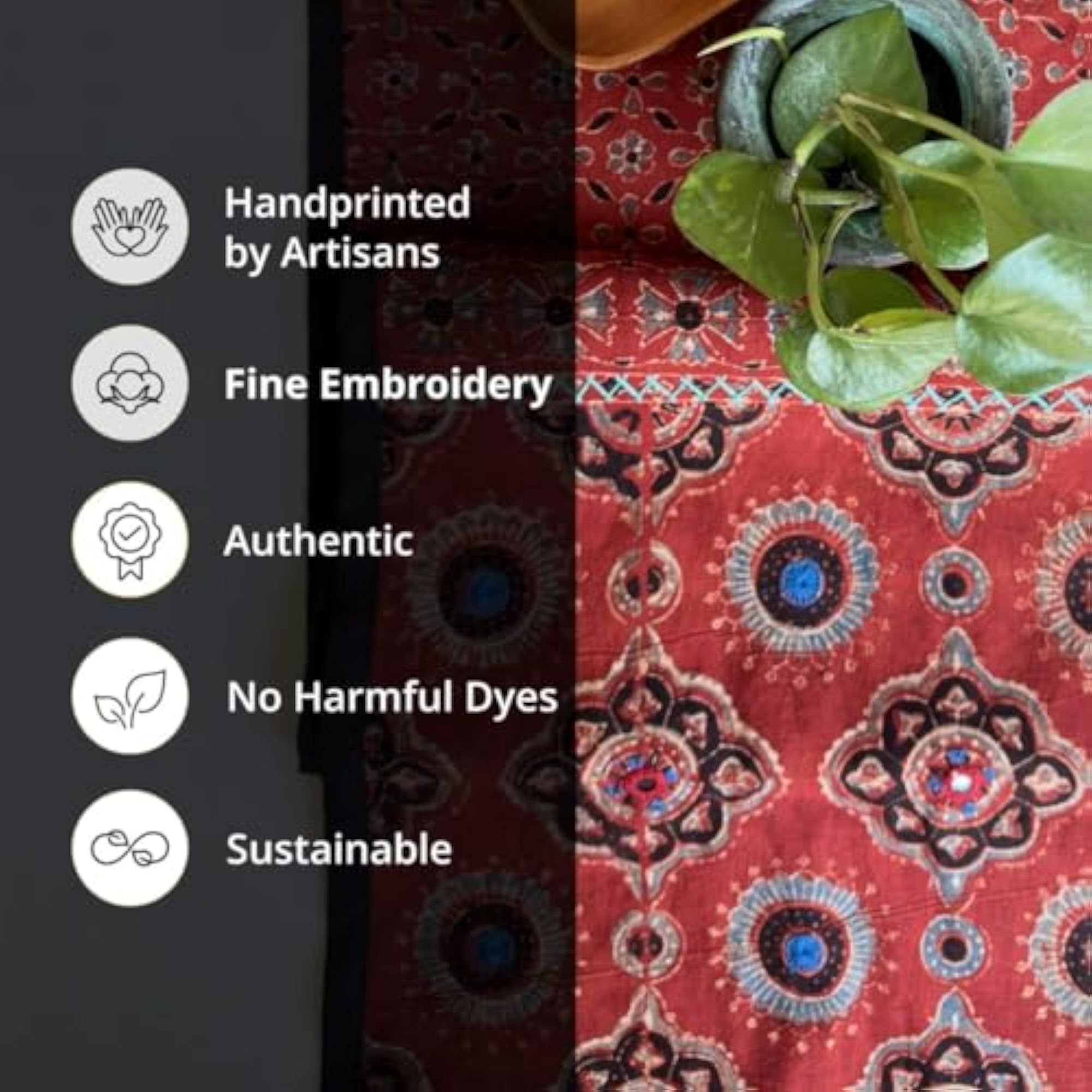 Cotton Dining Table Runner with Block Print, Eco-Friendly
