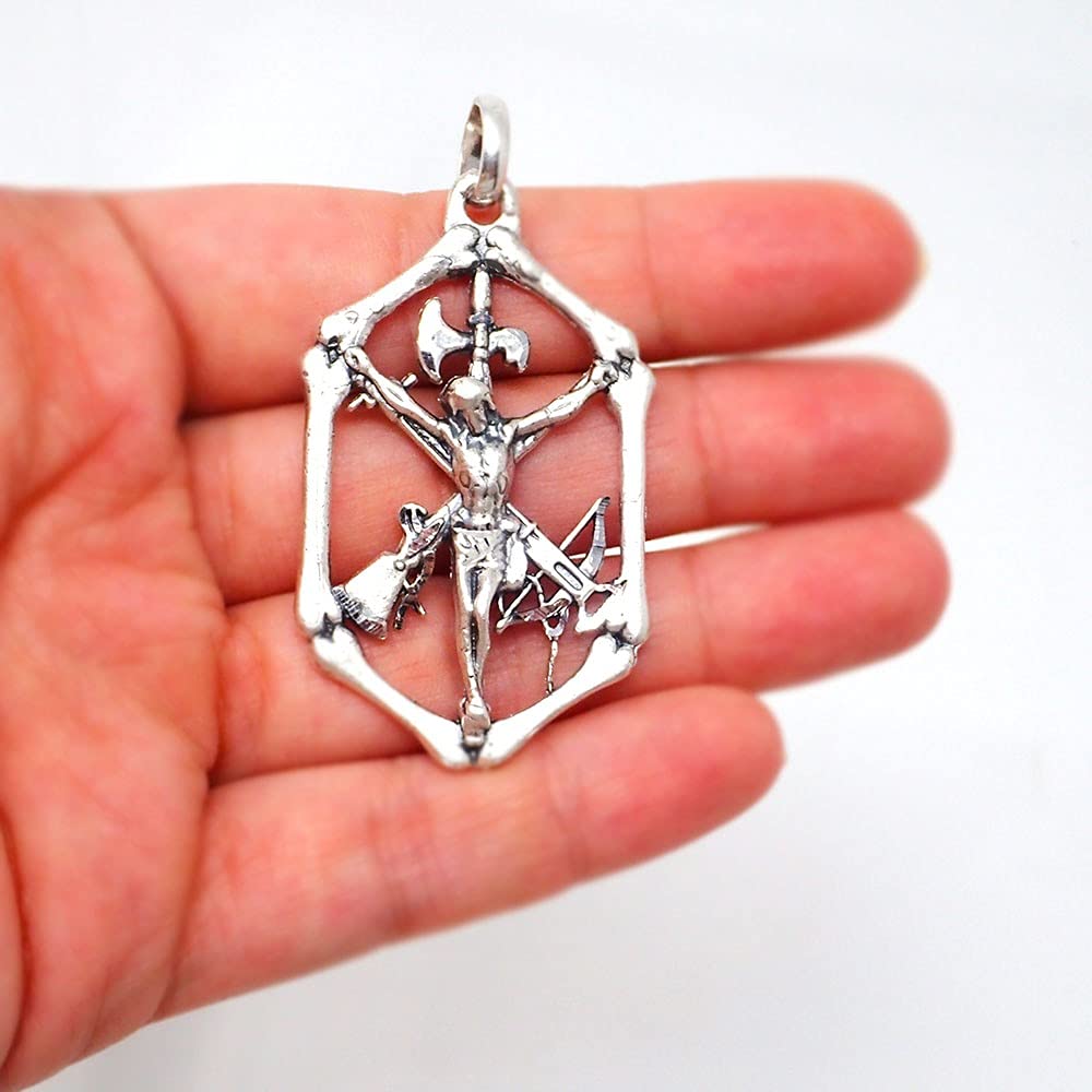 Cristo de la Legión colgante Plata Ley 925m macizo 53mm. Calado unisex liso