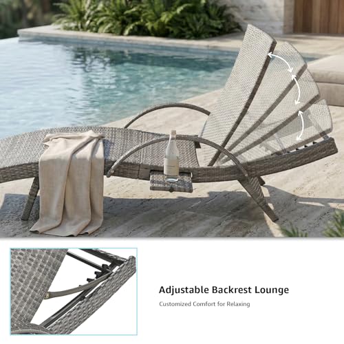 6 Piece Grey Wicker Chaise Lounge Set for Patio with 80 Inch Comfort - Image 3