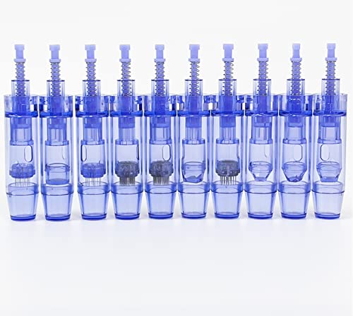 Image of Derma Pen Needles Cartridge 12 Pin | 36 Pin | Nano Needle Cartridge Tip For A1 & A6 Derma Pen Electric Auto Micro Stamp Derma Anti-Aging Pack of 10 (Blue, A1 Round)