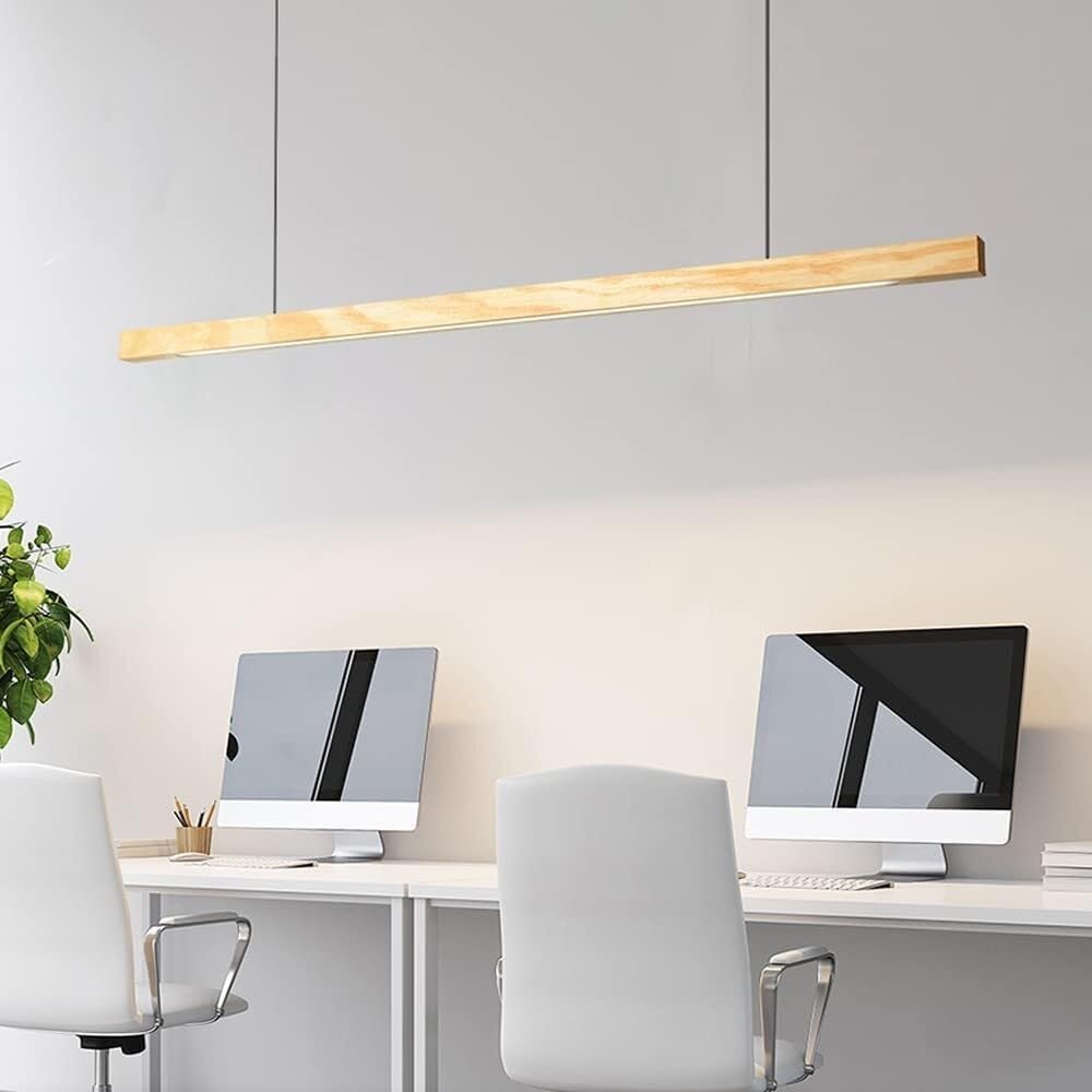 Floating Long Light Modern Wood Hanging Lamp Elegant Rectangular Hanging Lights for Kitchen Island Living Room Study(Pine,3000K)/Pine/6000K