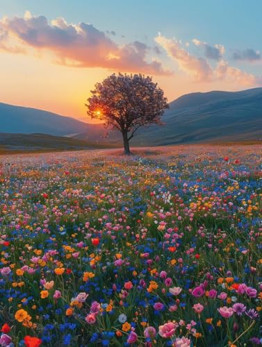 ペイントバイナンバー 花 ナンバーペイント 木 大人用 初心者向け 手塗り 塗り絵 ハンドメイドクラフトアート 簡単 DIY 数字油絵 セット 含む インテリア アクリル 水彩絵の具, レトロ インテリア 壁飾り ホームデコレーション ギフト 額縁付き 3