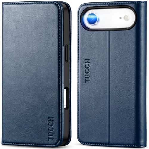Coque pour iPhone Air 6,5" TUCCH en cuir bleu avec portefeuille intégré