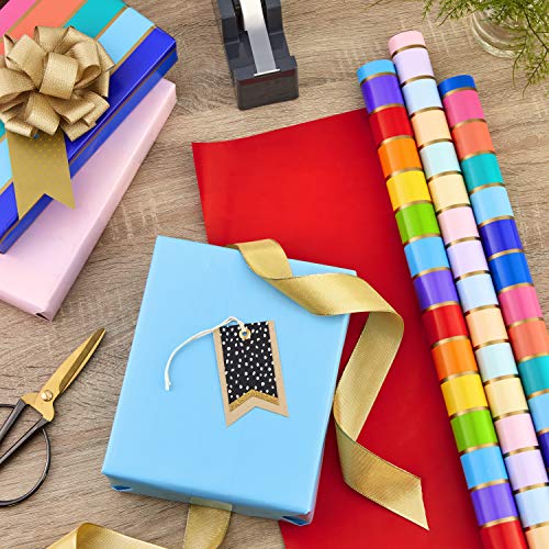 Hallmark All Occasion Reversible Wrapping Paper Bundle - Rainbow Stripes And Solid (3-Pack: 75 Sq. Ft. Ttl.) For Birthdays, Weddings, Bridal Showers, Baby Showers, Valentine's Day And More #TOP1