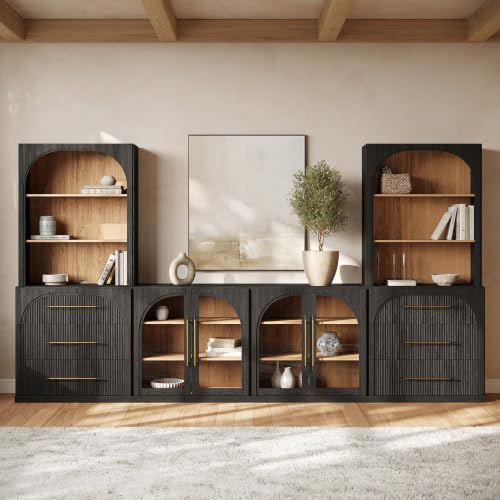 Image of BELLEZE Jagger 130 inch Wall Unit 6-Piece Modular TV Stand - Ebony
