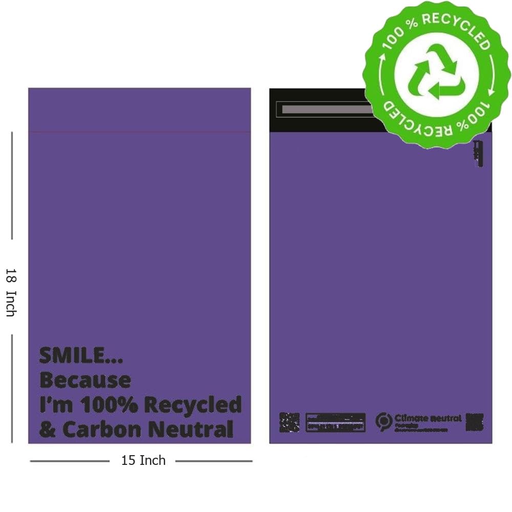 100x Mailer Bags Mailing Envelope Made from 100% Recycled Material Colourful Parcel Shipping Smart Mailer(15 x 18 Inch,Purple) - Image 2