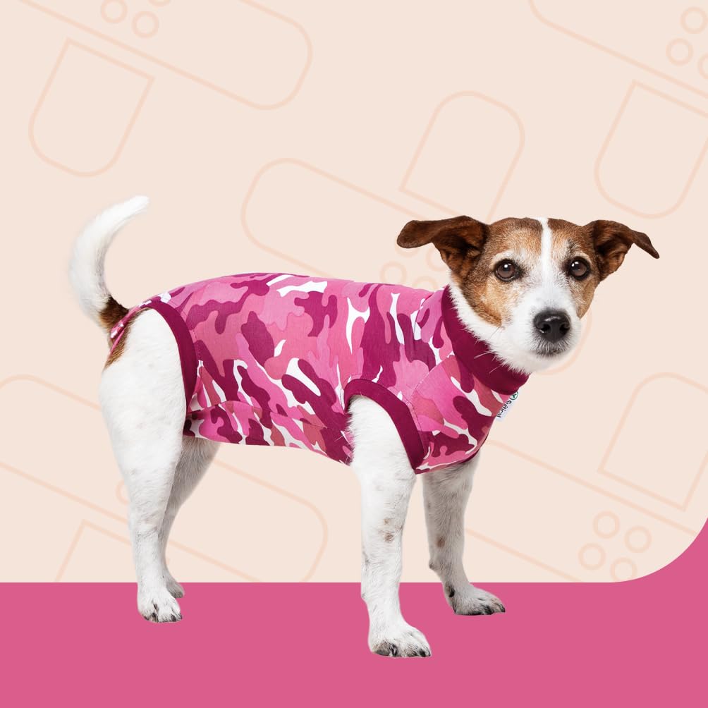 Suitical dog recovery suit, pink camouflage print