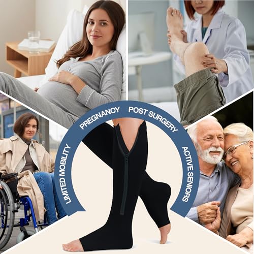Image of TheraMagic Zipper Compression Socks for Men & Women, 20-30mmHg Closed Toe Graduated Zippered Compression Stocking
