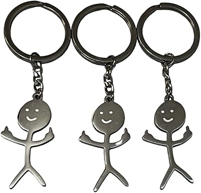 Pendantify Funny Middle Finger Doodle Keychain | Cool Flip Off Doodle Keychain | Smiley Stickman Matchstick Doodle Keychain (Silver + Silver + Silver)