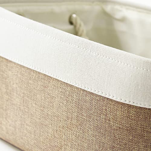 Sacyic Fabric Storage Baskets Rectangular Baskets Baskets for Organizing Fabric Basket for Shelves Decorative Baskets for Toys Empty Gift Baskets Cloth Baskets for Storage (White&Khaki)