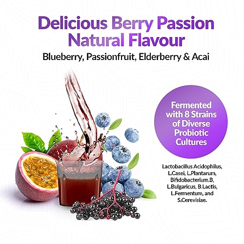 Ashwagandha KSM-66 Liquid Bio-Fermented with Turmeric, Probiotics & Digestive Enzymes for Stress, Mood & Gut Health - Natural Berry Passion Flavour - Image 4