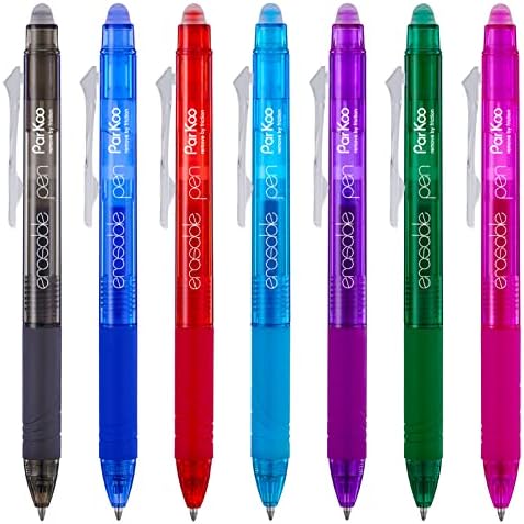ParKoo Retractable Erasable Gel Pens Clicker, Fine Point, No Need for White Out, Assorted Color Inks for Planners and Crossword Puzzles, 7-Pack