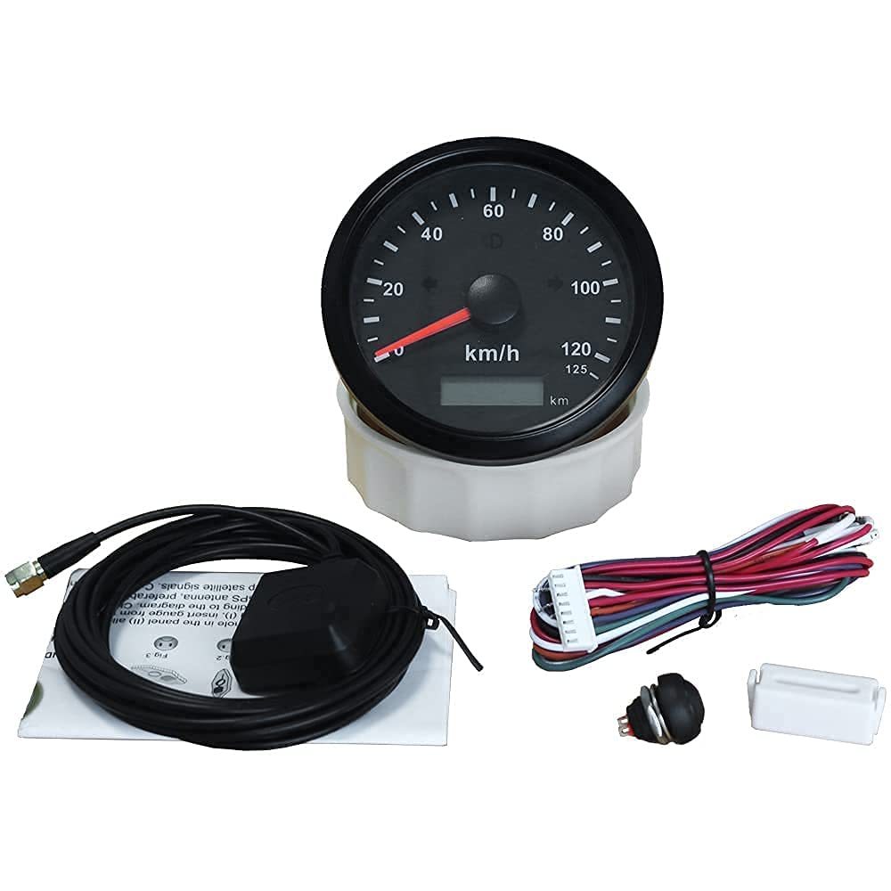 Compteur de vitesse GPS universel 0-125 km/h Compteur kilométrique Kilométrage 85 mm (3 3/8 pouces) avec rétroéclairage 9-32V