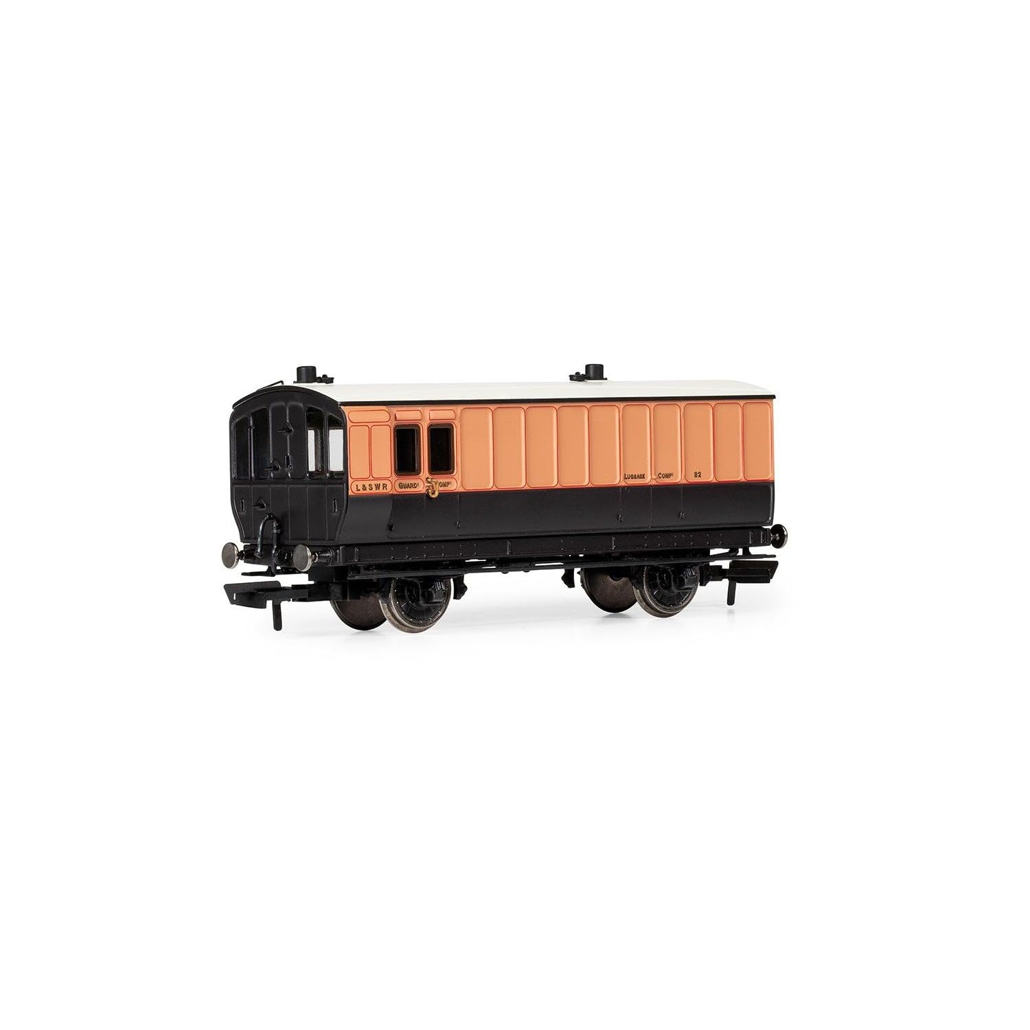 Hornby R40295 LSWR, 4 Wheel Coach, Passenger Brake, 82 - Era 2. Coach OO Gauge, Black, 00 Gauge
