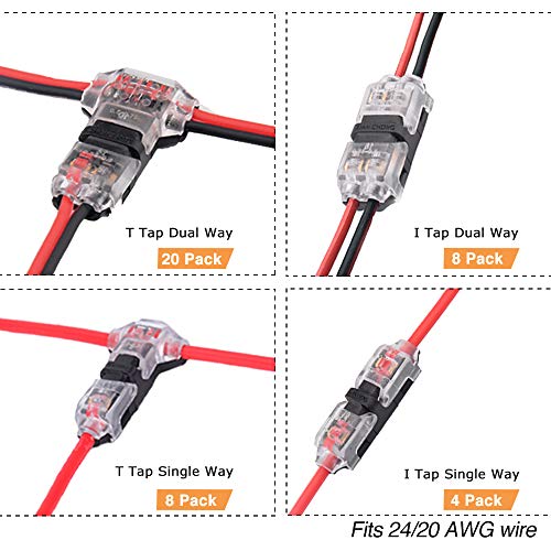 Brightfour Wire Connectors - Low Voltage Electric Wire Splicer Terminals 40 Pack Assortments, No Stripping Quick Splice Wiring Fits 24-20 AWG