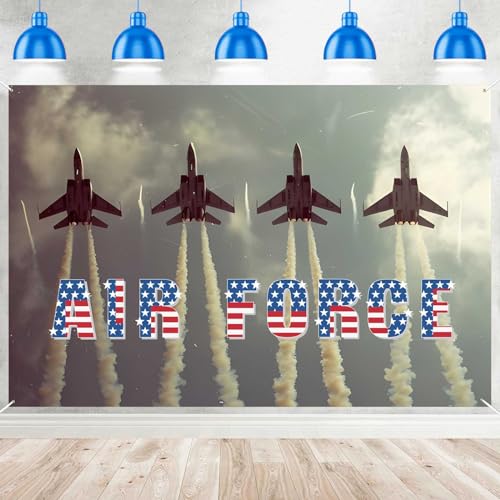Image of B-Bn-059 US Air Force Banner Fighter Aircraft Armed Vintage Backdrop Decorations for Veterans Day American Military Veteran Retire Banner Photography Background Booth Props Decorations Supplies