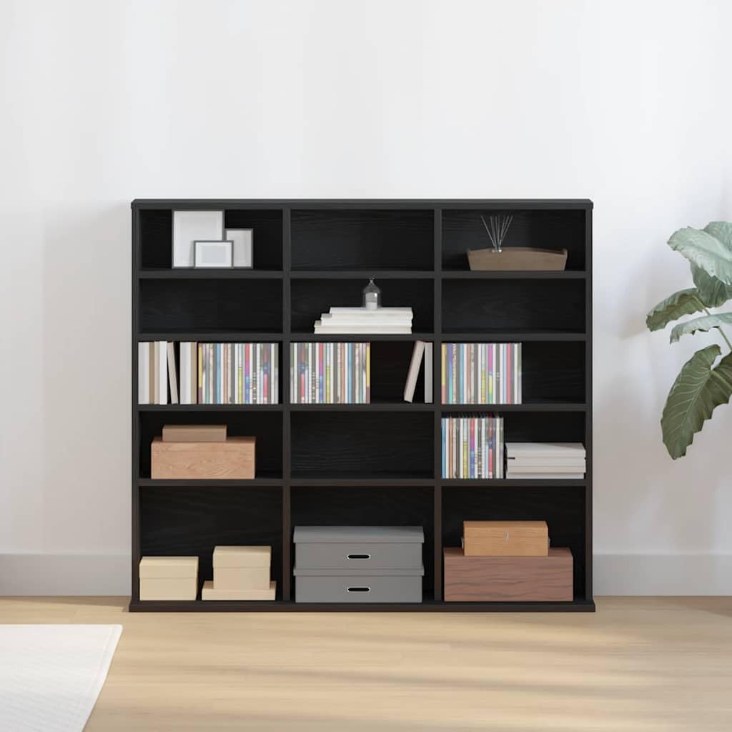 vidaXL Mueble para CD Roble Negro 100x23x89,5 cm Madera ingeniería, Estante para CD, Estante, Armario para CD, estantería, Mueble para CD