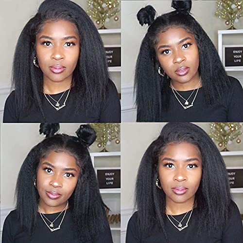 Alidiamond 16 Inch Kinky Straight Human Hair Wigs, 13X4, 180% Brazilian Remy Hair, Yaki Lace Front Wig For Women thumb #1