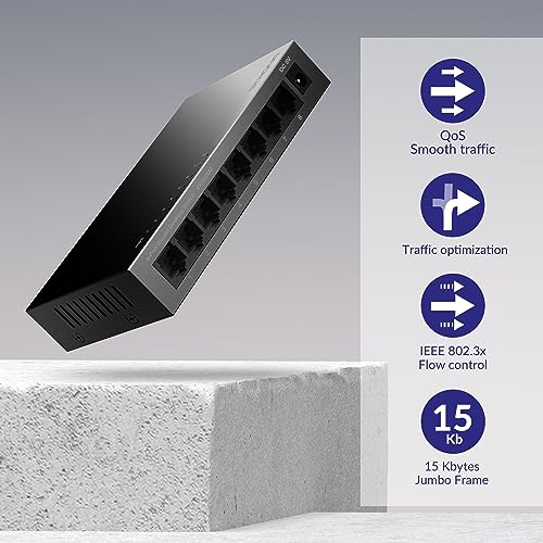 STRONG SW8000M, switch a 8 porte Gigabit 10/100/1000 Mbp, switch Ethernet RJ45, Sdoppiatore Ethernet, per la Casa e l'Ufficio, Plug e Play, Montaggio Desktop o a parete. Cassa in Metallo - 3