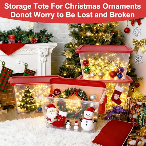 Image of SIMPLYKLEEN Storage Totes with Lids - Made in USA 14.5-Gallon (58-Quart) 4-Pack Clear Plastic Red Storage Bins Storage Containers Large Storage Boxes Organizer for Home, Office, and Garage Clear /Red