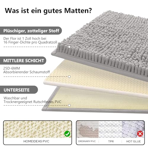 UHOUSEST Badematte rutschfest, Weicher Badezimmerteppich-Wasserabsorbierend Badematte, Maschinenwaschbar Badvorleger, für Badewanne und Toilette-Hellgrau 3 Stück – Bild 5
