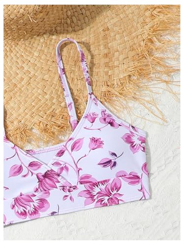 Image of COZYEASE Girls' 3 Piece Set Floral Print Bikini Swimsuit with Drawstring Beach Skirt Cute Ruched Bathing Suit