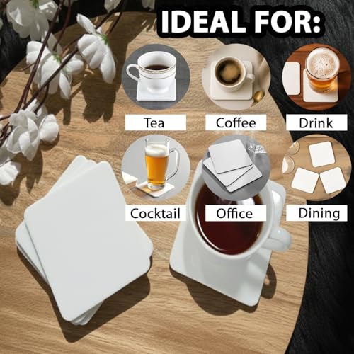 Image of Unbreakable Acrylic Coaster Set - 6 White Square Drink Coasters for Home Office, Gaming, and Study Decor - Stylish Moisture-Protecting Accessories for Tea and Coffee (White)