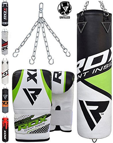 RDX Punching Bag UNFILLED Set Kick Boxing Heavy MMA Training with Gloves Punching Mitts Hanging Chain Muay Thai Martial Arts 4FT 5FT