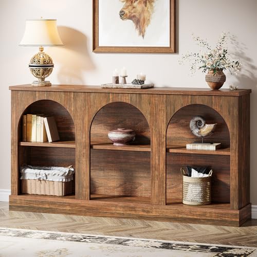 Image of Tribesigns Farmhouse Console Table, 63-Inch Long 3 Tier Entryway Table with Storage, Wooden Rectangular Sofa Table Behind The Couch for Entrance, Hallway, Living Room, Dark Brown