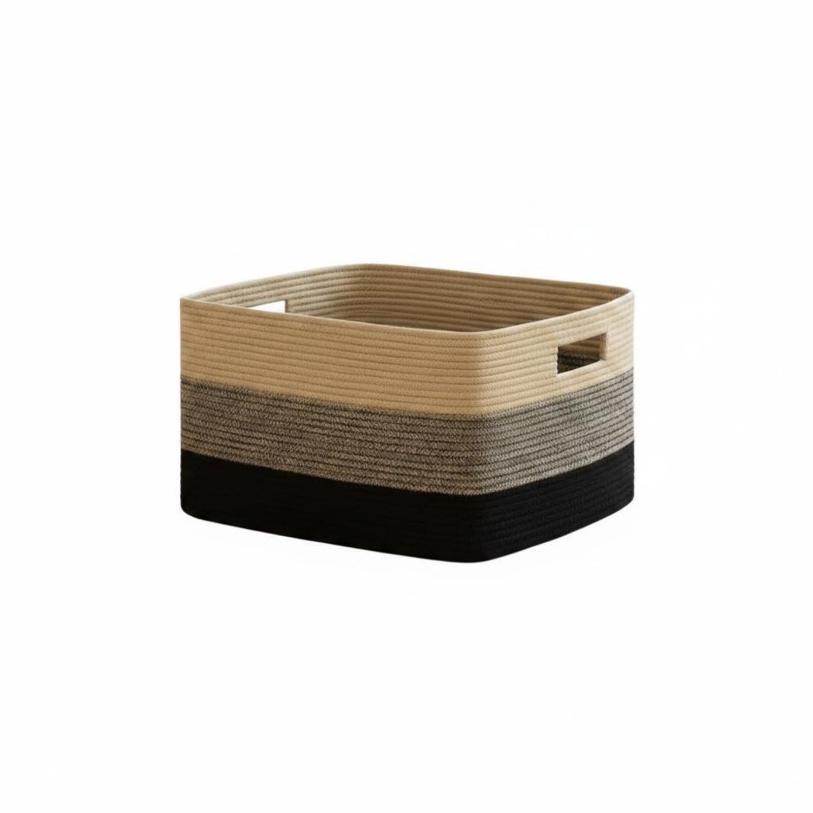 F Fityle Cesta de Almacenamiento Plegable Cesta Organizador Contenedor Cesto con Forma Limpia y Moderna Plegable para Facilitar, Cáñamo Amarillo Ocho Hebras Empalmado Negro