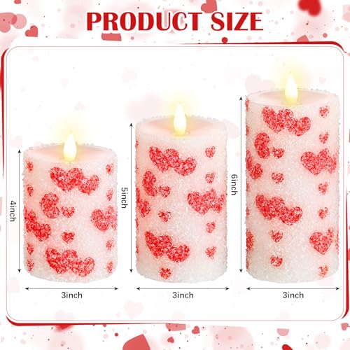 Image of Baquler 3 Pcs Christmas Flameless Candles Pastel Candy Cane LED Pillar Candle Peppermint Glitter Red and White Battery Operated Candlestick for Xmas Party Holiday Table Home Decoration(Heart)