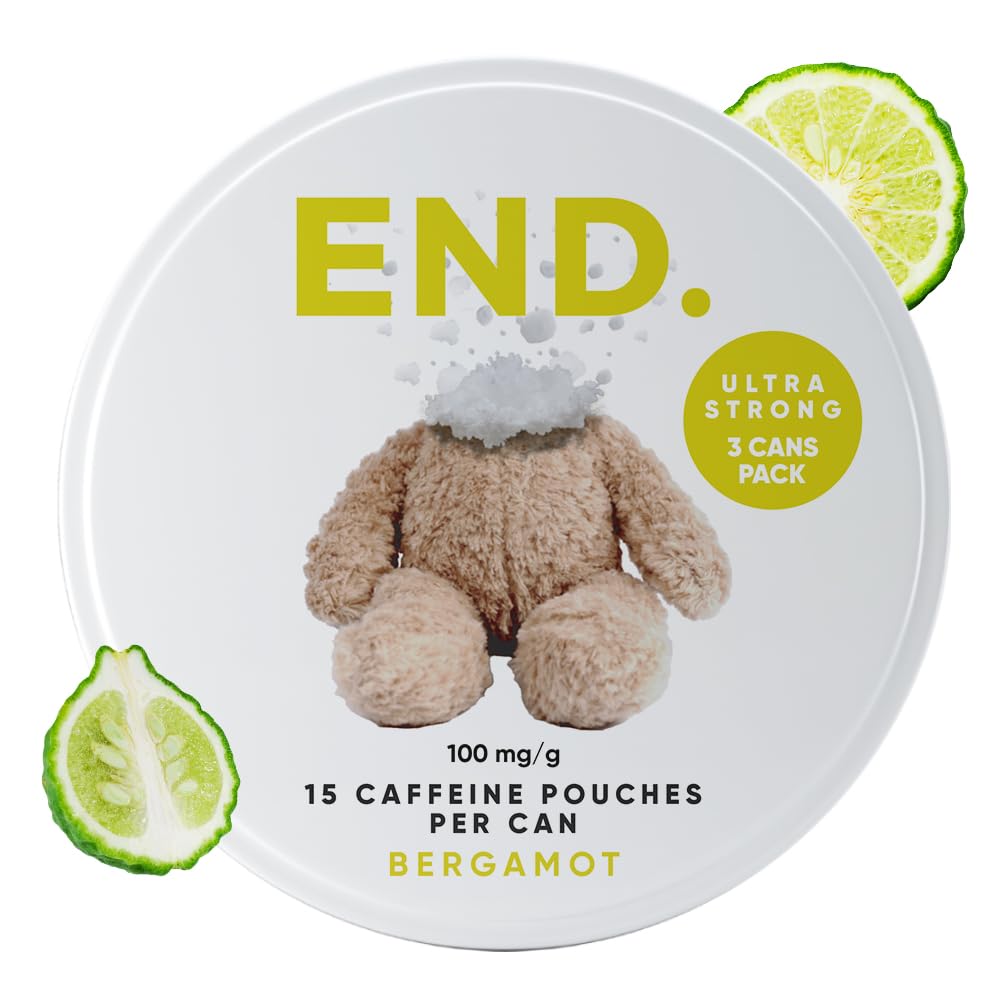END. Caffeine Pouches: 75mg Natural Energy Boost, 12 Natural Flavors, Tobacco and Nicotine Free Pouches, On-the-Go Energy, Zero Sugar, 15 Coffee Pouches Per Can (Pack of 3, Bergamot)