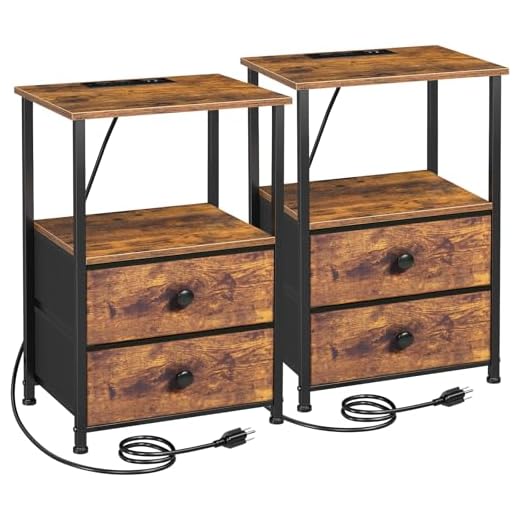 LOAKEKEL Rustic Night Stand Set with Charging