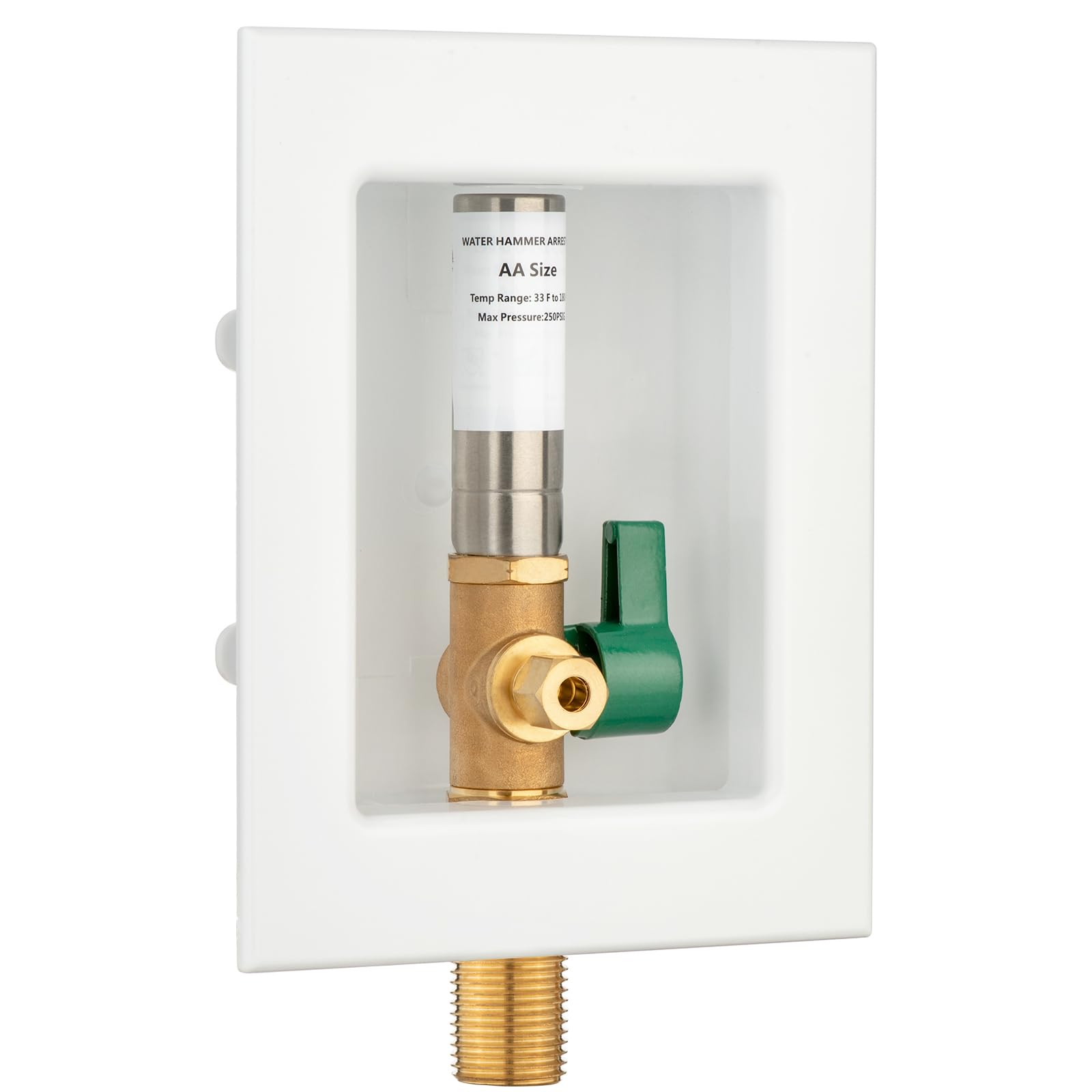 Photo 1 of (1 Pack) Lidertik 1/2 NPT Thread or Sweat Pre-Assembled Ice Maker Outlet Box Valve 1/4 inch Recessed Refrigerator Water Line Wall Box with Shut Off Valve and Stainless Steel Water Hammer Arrestor 611