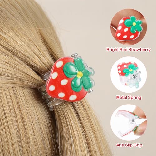 20 Piezas Mini Pinzas de Cabello Fresa Rosadas miniatura 6