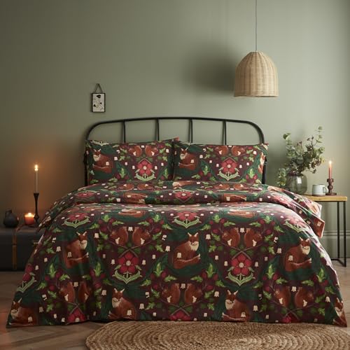 Portfolio Home Bowland Animal Print Foxes Red King Soft Easy Care Bed Linen Bedding Duvet Cover Quilt Set With Pillow Cases