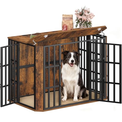 Hzuaneri 108 cm Gabbia per Cani, Cuccia Moderna per Cani Interno, Casetta per Animali, 3 porte, 66 x 108 x 77 cm, XL, Marrone Rustico DFC87801B