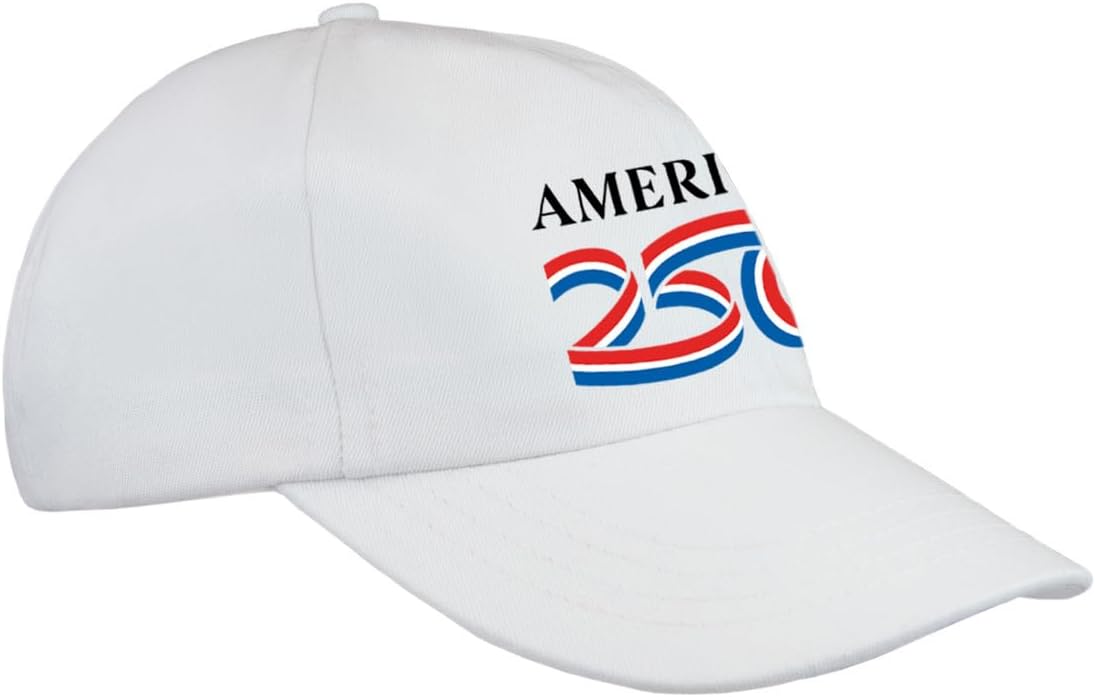 250 Anniversary USA Hat, Officially Authorized AMERICA250 Headwear, White Unstructured Cap Made in USA, Authentic Merchandise