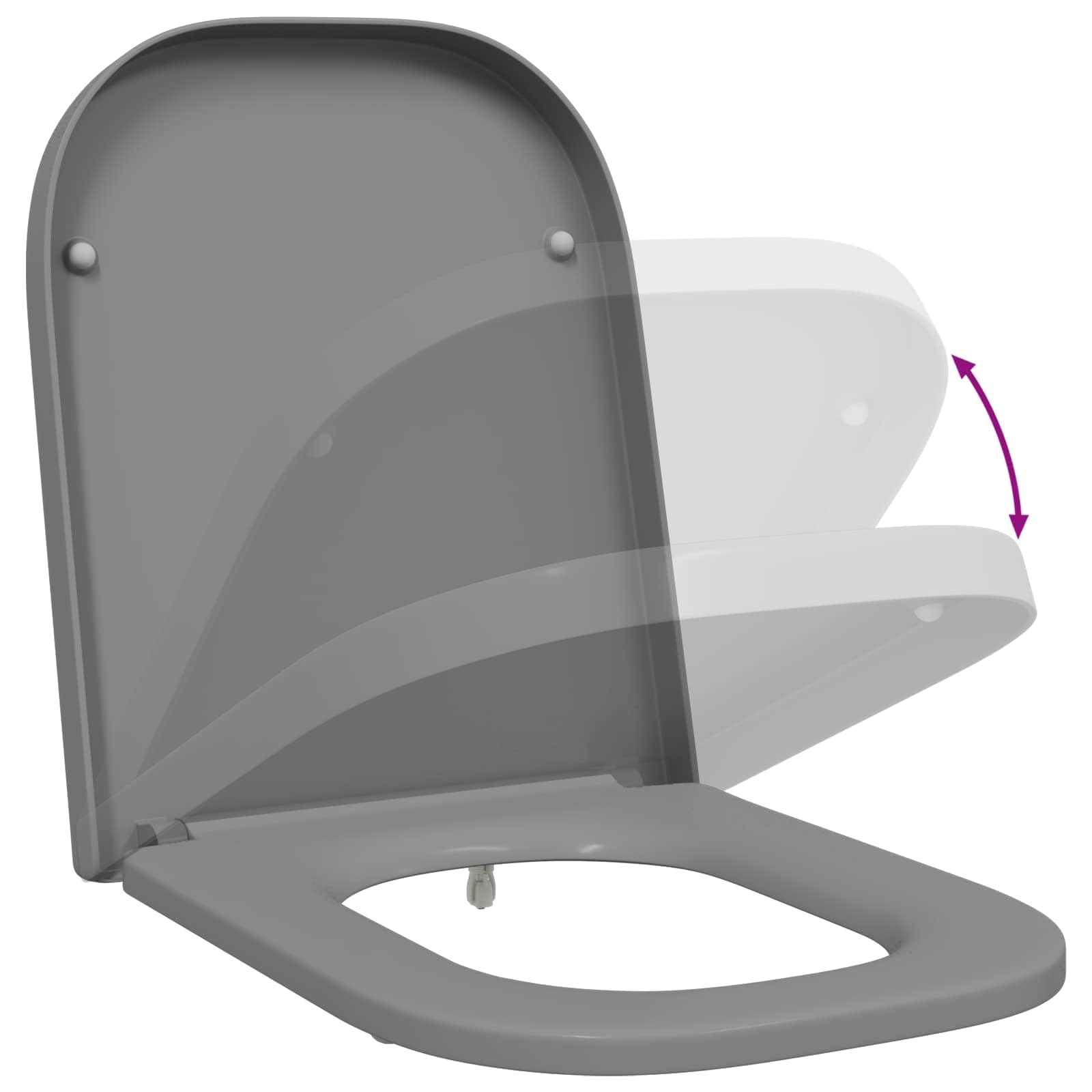 Asiento de inodoro gris 47,5 x 35 x 3,6 cm de Duroplast con descenso automático para inodoro, tapa con bisagra, renovación de baño