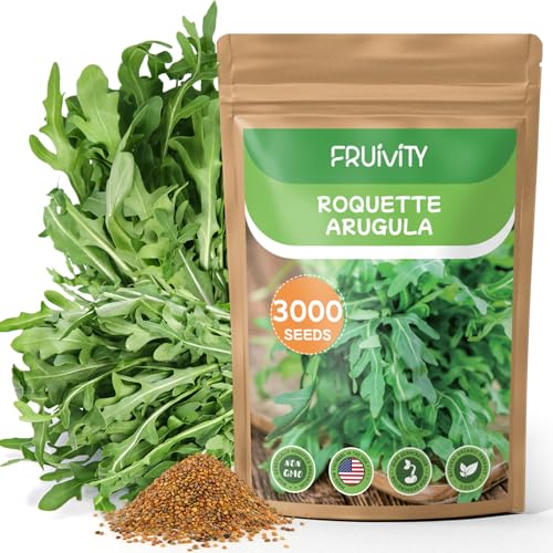 Fruivity 3000+ Heirloom Fruivity Arugula Seeds for Planting - Non-GMO Heirloom Seeds Fast Growing Cut-and-Come-Again for Baby Greens Hydroponic Container & Outdoor Garden