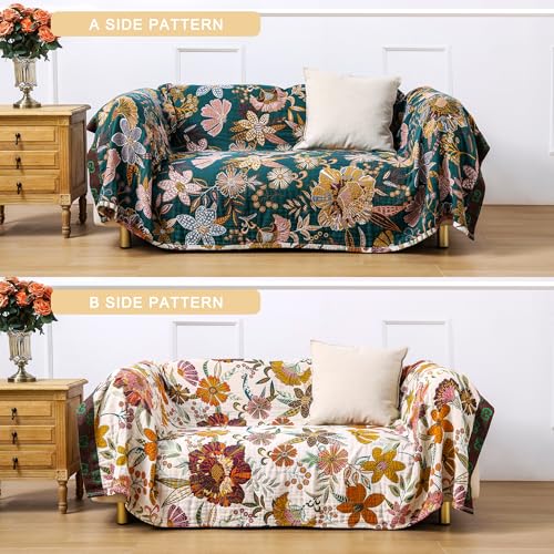 VANJOROY Manta Grande Bohemia, 100% algodón orgánico, Suave, para sofá, Cama, decoración Floral, Manta Bohemia Reversible para Cama, Silla, Colcha y Regalo, 60 x 80 Pulgadas, Color Beige y Blanco - imagen 9