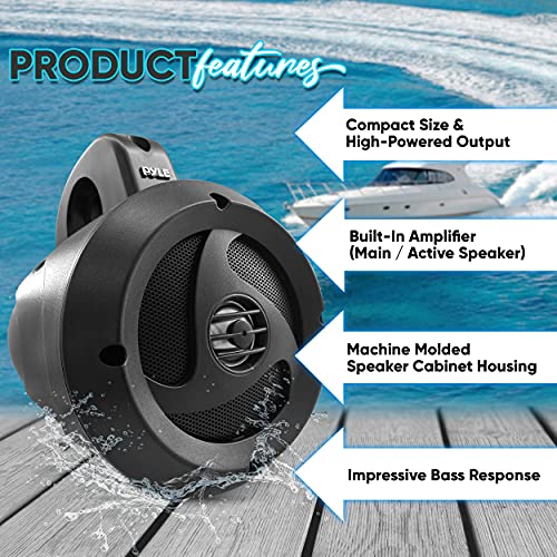 Image of 2-Way Waterproof Bluetooth Off-Road Speakers - 4 inch 900W Active Passive Marine Grade Wakeboard Tower Speakers System w /AUX, Full Range Outdoor Stereo Speaker for ATV /UTV Jeep Boat - Pyle PLUTV40BTA