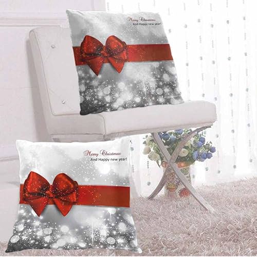 Miniatura 4 de WONDERTIFY Juego de 2 fundas de almohada cuadradas con lazo elegante con diseño de copos de nieve, para Navidad, para cojín decorativo, cama, sofá,