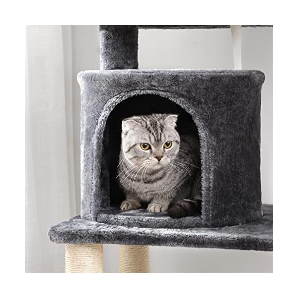 Feandrea Kratzbaum, Stabiler Katzenbaum, mit Sisal-Kratzstangen, Plüsch-Sitzmulden, einem Korb und 2 Häuschen, Kletterbaum für Katzen, PCT90G – Bild 7