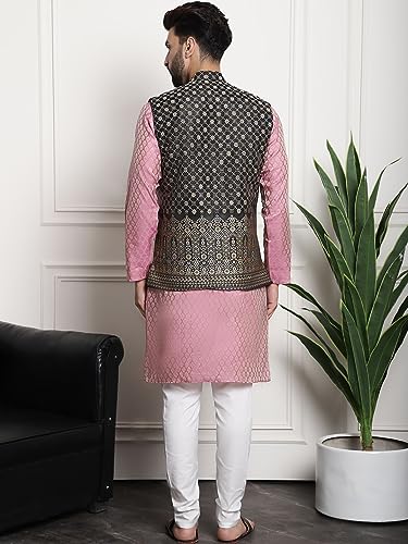 Image of SOJANYA (Since 1958 Men's Jacquard Silk Kurta and Pyjama with Nehru Jacket