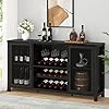 IBF Black Coffee Bar Cabinet Liquor Cabinet with Wine Rack Storage Industrial Kitchen Buffet Cabinet for Liquor and Coffee Farmhouse Wine Cabinet for Home Living Dining Room Black Oak 55 Inch
