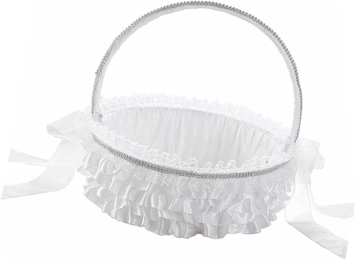 Hemobllo Elegant Lace Flower Girl Basket for Wedding Party Supplies Small Holder for Ceremony Decoration High Grade Material for Flowers Petals Centerpieces and Gift Storage
