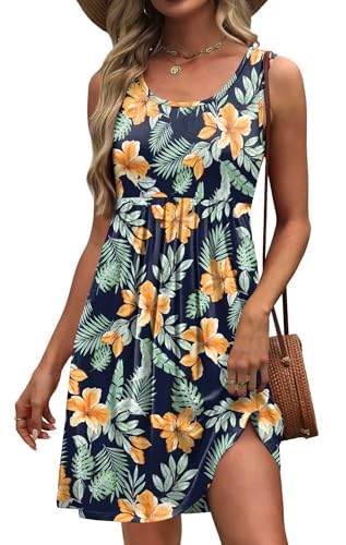 Image of Akihoo Women Summer Casual Sleeveless Midi Plain Pleated Tank Vest Dresses