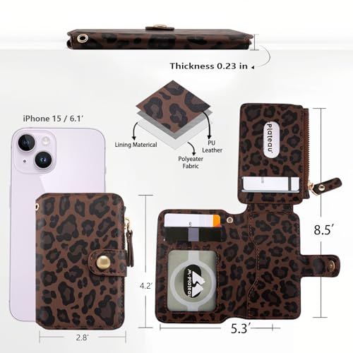 Image of M-Plateau RFID Blocking Small Wallet for Women, Phone Wallet with Snap Closure, Zipper Pocket, Adhesive Sticker, RFID Blocking, Kickstand, 6 Card Slots, Leopard Print, Leather